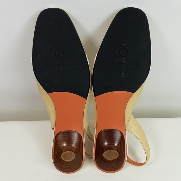 Cole Haan Tan Cream Patent Leather Kitten Heel Sling Back Heels Womens Size 5.5B - Picture 6 of 8